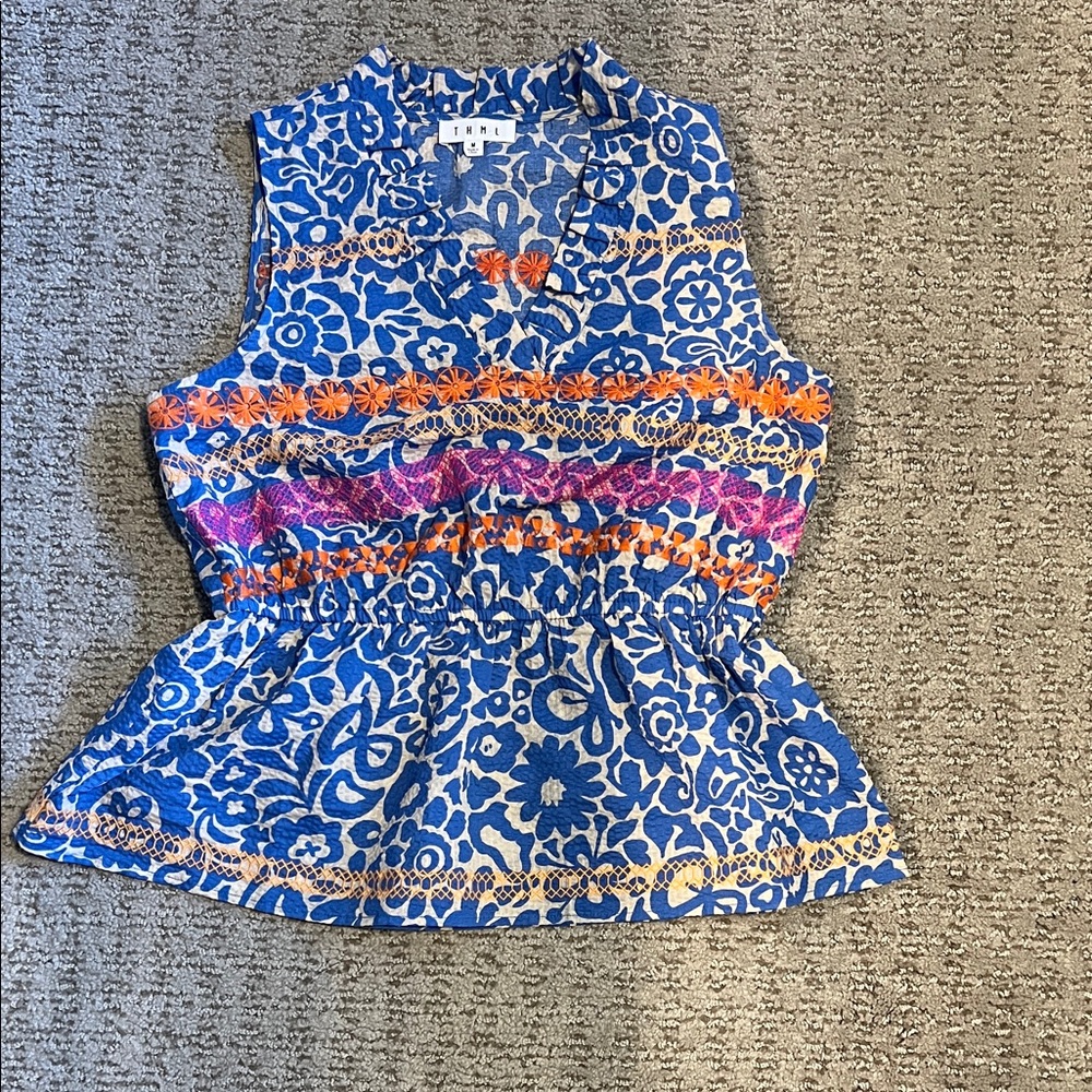 THML Blue and Orange Patterned Top